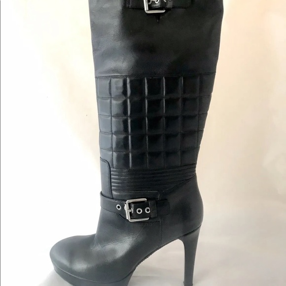 Rockport Women’s Platform Heel Knee High Boot Black Quilted Leather 9 - Picture 4 of 13